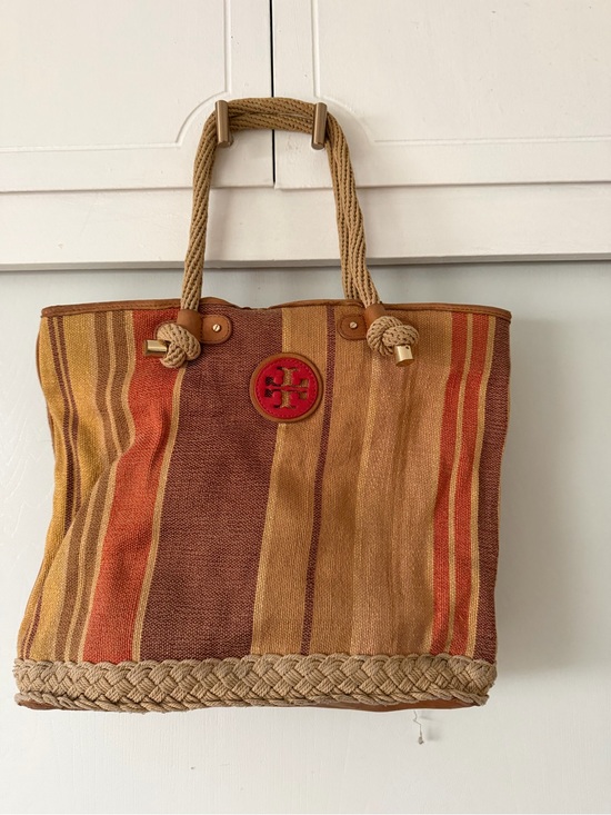 Tory Burch Handbags - Tory Burch Striped Canvas Tote in Brown, Tan & Rust